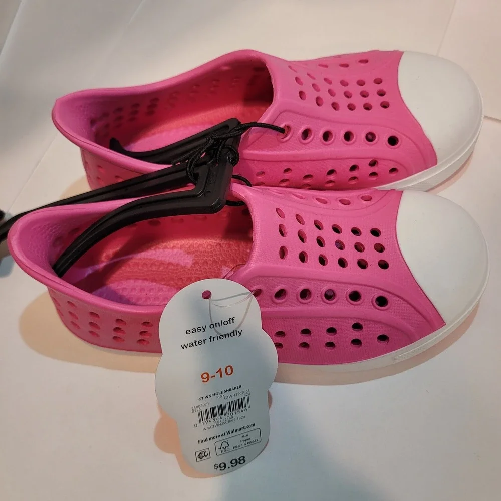 Wonder Nation Girls Pink Water Shoes Slip On Sneakers Size 9-10 Easy‎ On/Off New